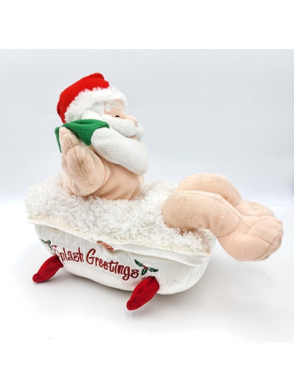 "Splash Greetings" Animated/Singing Santa in a Bathtub plush decoration Vintage